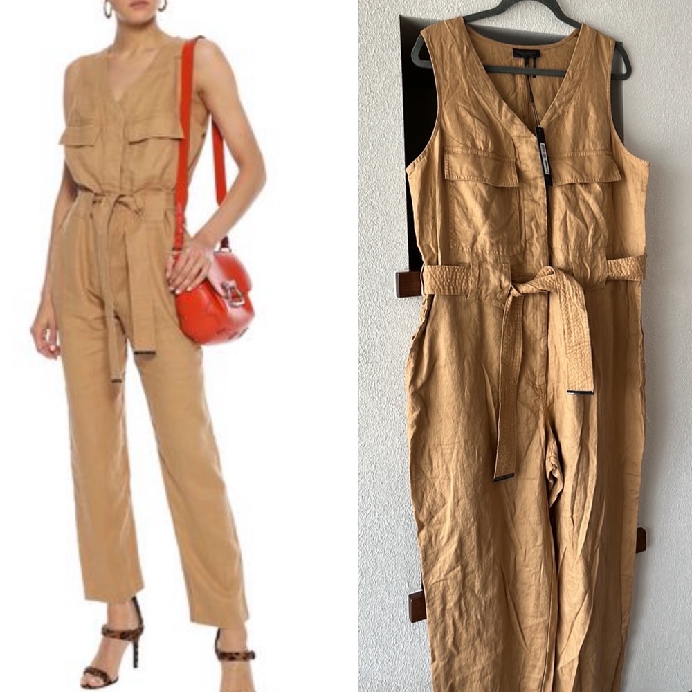 NWT 100% linen camel jumpsuit, belted